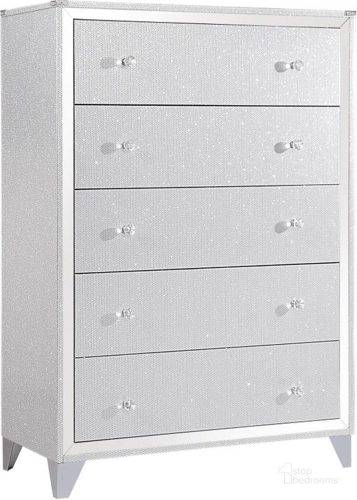 The appearance of Larue 5-Drawer Chest In Silver designed by Coaster in the modern / contemporary interior design. This silver piece of furniture  was selected by 1StopBedrooms from Larue Collection to add a touch of cosiness and style into your home. Sku: 224495. Material: Wood. Product Type: Chest. Image1