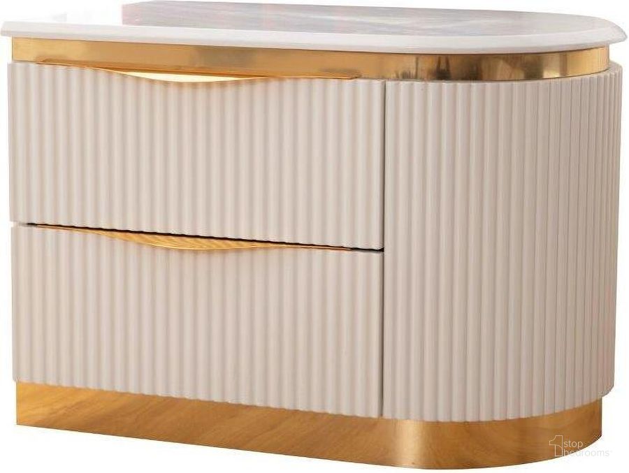The appearance of Laura Gold Detailed Left Nightstand Made With Wood In White designed by Galaxy Home Furnishings in the modern / contemporary interior design. This white piece of furniture  was selected by 1StopBedrooms from Laura Collection to add a touch of cosiness and style into your home. Sku: 698781360637. Material: Wood. Product Type: Nightstand. Image1