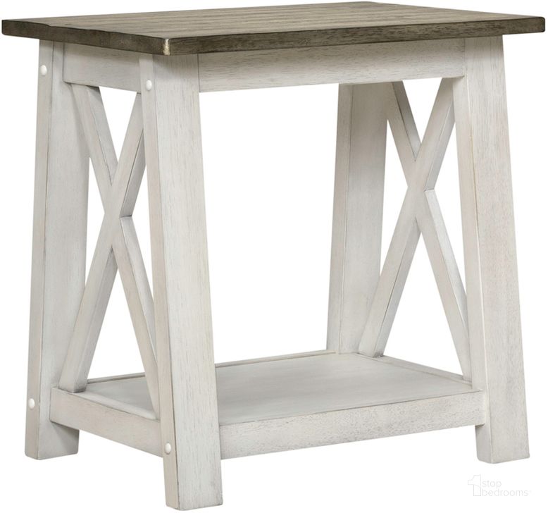 The appearance of Laurel Bluff End Table designed by Liberty in the country / farmhouse interior design. This white and gray piece of furniture  was selected by 1StopBedrooms from Laurel Collection to add a touch of cosiness and style into your home. Sku: 810-OT1020. Product Type: End Table. Material: Rubberwood. Image1