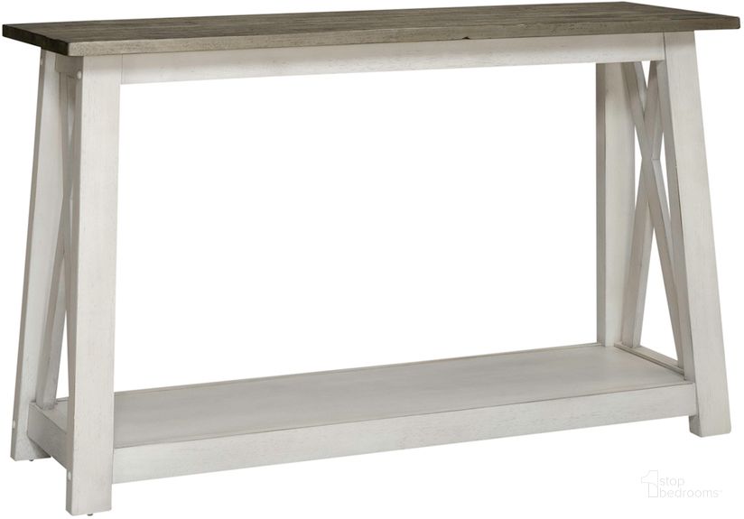 The appearance of Laurel Bluff Sofa Table designed by Liberty in the country / farmhouse interior design. This white and gray piece of furniture  was selected by 1StopBedrooms from Laurel Collection to add a touch of cosiness and style into your home. Sku: 810-OT1030. Product Type: Sofa Table. Material: Rubberwood. Image1