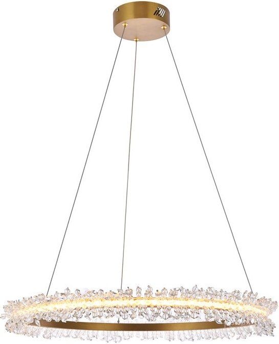 The appearance of Laurel Led 26 Inch Gold Pendant designed by Elegant Lighting in the transitional interior design. This gold piece of furniture  was selected by 1StopBedrooms from Laurel Collection to add a touch of cosiness and style into your home. Sku: 3506D26G. Material: Aluminum. Product Type: Pendant Lighting. Image1