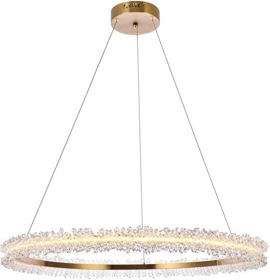 The appearance of Laurel Led 34 Inch Gold Pendant designed by Elegant Lighting in the transitional interior design. This gold piece of furniture  was selected by 1StopBedrooms from Laurel Collection to add a touch of cosiness and style into your home. Sku: 3506D34G. Material: Aluminum. Product Type: Pendant Lighting. Image1