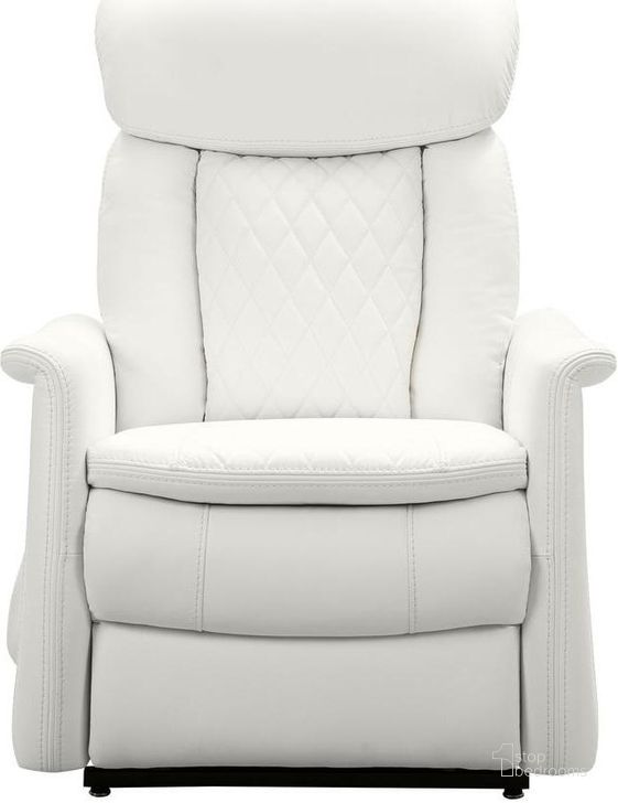 The appearance of Lauren Lift Chair Recliner With Power Head Rest Power Lumbar And Lay Flat Mechanism In Enzo Winter White designed by BarcaLounger in the modern / contemporary interior design. This white piece of furniture  was selected by 1StopBedrooms from Lauren Collection to add a touch of cosiness and style into your home. Sku: 23PHL3086373280. Material: Leather. Product Type: Recliner. Image1