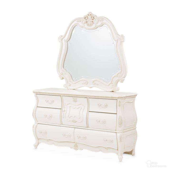 The appearance of Lavelle Classic Pearl Dresser with Mirror designed by AICO in the traditional interior design. This classic pearl piece of furniture  was selected by 1StopBedrooms from Lavelle Classic Pearl Collection to add a touch of cosiness and style into your home. Sku: 54050SA-113;54060-113. Product Type: Dresser and Mirror.