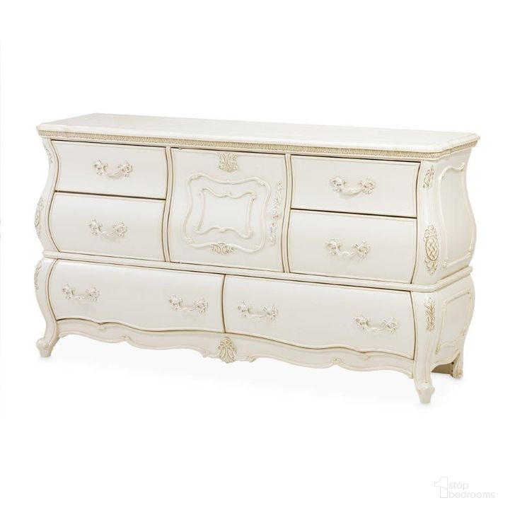 The appearance of Lavelle Classic Pearl Dresser designed by AICO in the traditional interior design. This classic pearl piece of furniture  was selected by 1StopBedrooms from Lavelle Classic Pearl Collection to add a touch of cosiness and style into your home. Sku: 54050SA-113. Product Type: Dresser. Image1