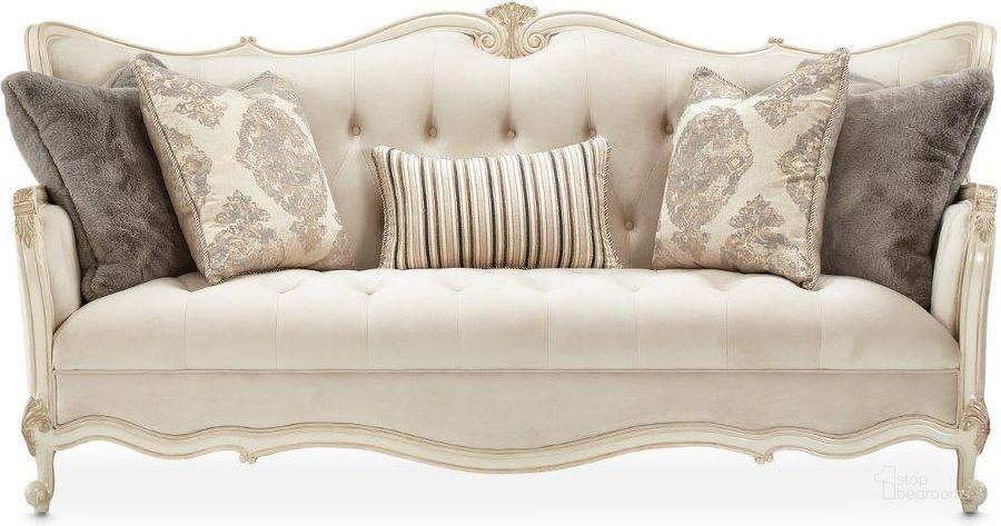 The appearance of Lavelle Classic Pearl Sofa In Ivory designed by AICO in the traditional interior design. This ivory piece of furniture  was selected by 1StopBedrooms from Lavelle Classic Pearl Collection to add a touch of cosiness and style into your home. Sku: 54815-IVORY-113. Material: Polyester. Product Type: Sofa. Image1