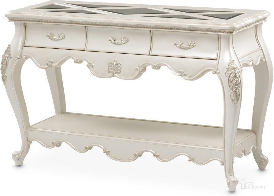 The appearance of Lavelle Console Table In Classic Pearl designed by AICO in the traditional interior design. This pearl piece of furniture  was selected by 1StopBedrooms from Lavelle Classic Pearl Collection to add a touch of cosiness and style into your home. Sku: N54223-113. Material: Wood. Product Type: Console Table. Image1
