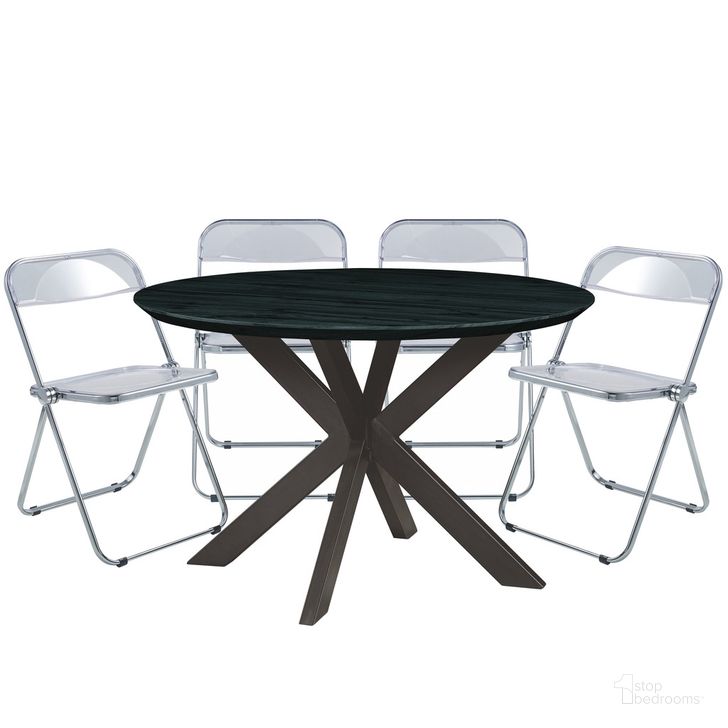 The appearance of Lawrence 5-Piece Acrylic Folding Dining Chair and Round Dining Table Set In Clear designed by LeisureMod in the modern / contemporary interior design. This clear piece of furniture  was selected by 1StopBedrooms from Lawrence Collection to add a touch of cosiness and style into your home. Sku: LF19RTX47CL4. Product Type: Dining Room Set. Material: Acrylic. Image1