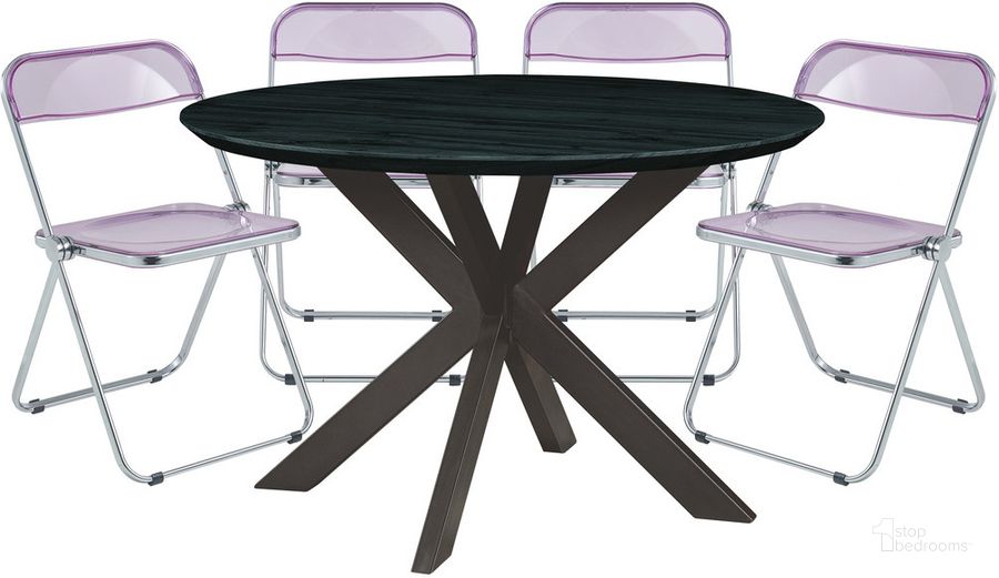 The appearance of Lawrence 5-Piece Acrylic Folding Dining Chair and Round Dining Table Set In Magenta designed by LeisureMod in the modern / contemporary interior design. This magenta piece of furniture  was selected by 1StopBedrooms from Lawrence Collection to add a touch of cosiness and style into your home. Sku: LF19RTX47PU4. Product Type: Dining Room Set. Material: Acrylic. Image1