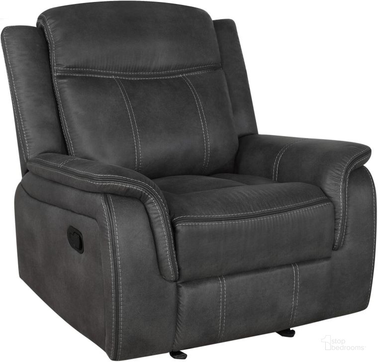 The appearance of Lawrence Charcoal Glider Recliner designed by Coaster in the modern / contemporary interior design. This gray piece of furniture  was selected by 1StopBedrooms from Lawrence Collection to add a touch of cosiness and style into your home. Sku: 603506. Material: Wood. Product Type: Recliner. Image1