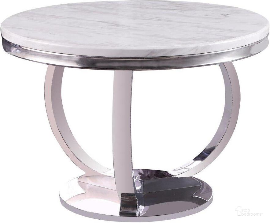 The appearance of Layla White Modern Faux Marble Round Dining Table With Silver Base designed by Best Master Furniture in the modern / contemporary interior design. This silver piece of furniture  was selected by 1StopBedrooms from Layla Collection to add a touch of cosiness and style into your home. Sku: LX02T. Table Base Style: Pedestal. Table Top Shape: Round. Material: Marble. Product Type: Dining Table. Size: 44.
