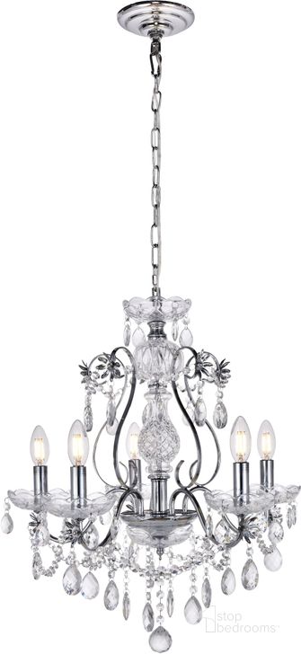 The appearance of Voltaire 22" Chrome 5 Light Chandelier designed by Elegant Lighting in the transitional interior design. This chrome piece of furniture  was selected by 1StopBedrooms from Voltaire Collection to add a touch of cosiness and style into your home. Sku: LD4005D22C. Material: Metal. Product Type: Chandelier. Image1