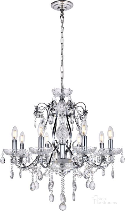 The appearance of Voltaire 26" Chrome 8 Light Chandelier designed by Elegant Lighting in the transitional interior design. This chrome piece of furniture  was selected by 1StopBedrooms from Voltaire Collection to add a touch of cosiness and style into your home. Sku: LD4005D26C. Material: Metal. Product Type: Chandelier. Image1