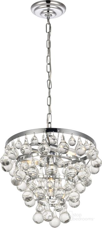 The appearance of Kora 13" Chrome 3 Light Pendant designed by Elegant Lighting in the glam interior design. This chrome piece of furniture  was selected by 1StopBedrooms from Kora Collection to add a touch of cosiness and style into your home. Sku: LD5016D13C. Product Type: Pendant Lighting. Material: Crystal. Image1