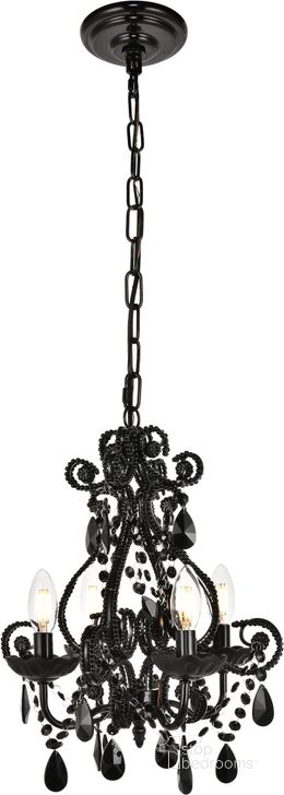 The appearance of Kato 12.6" Polished Black 4 Light Pendant designed by Elegant Lighting in the glam interior design. This black piece of furniture  was selected by 1StopBedrooms from Kato Collection to add a touch of cosiness and style into your home. Sku: LD5018D12BK. Product Type: Pendant Lighting. Material: Crystal. Image1