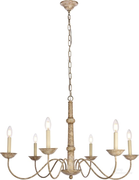The appearance of Merritt 35" Weathered Dove 6 Light Chandelier designed by Elegant Lighting in the rustic / southwestern interior design. This gray piece of furniture  was selected by 1StopBedrooms from Merritt Collection to add a touch of cosiness and style into your home. Sku: LD6007D35WD. Material: Metal. Product Type: Chandelier. Image1