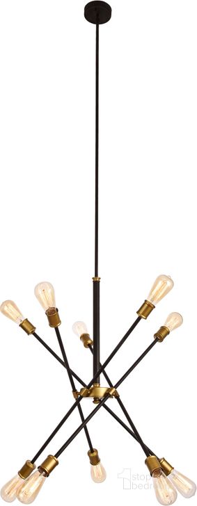 The appearance of Axel 27.2" Black And Brass 10 Light Chandelier designed by Elegant Lighting in the modern / contemporary interior design. This black piece of furniture  was selected by 1StopBedrooms from Axel Collection to add a touch of cosiness and style into your home. Sku: LD8003D28BK. Material: Metal. Product Type: Chandelier. Image1