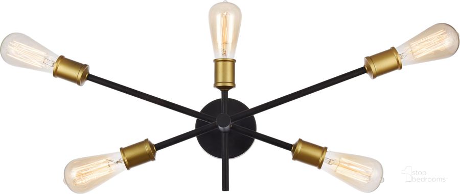 The appearance of Axel 24.7" Black And Brass 5 Light Wall Sconce designed by Elegant Lighting in the modern / contemporary interior design. This black piece of furniture  was selected by 1StopBedrooms from Axel Collection to add a touch of cosiness and style into your home. Sku: LD8003W24BK. Product Type: Wall Sconce. Image1