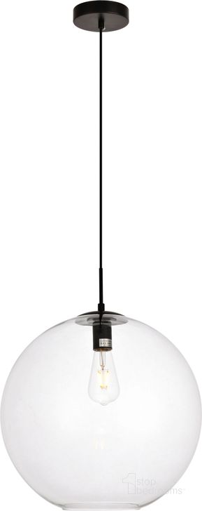 The appearance of Placido 15.7" Black And Clear 1 Light Pendant designed by Elegant Lighting in the industrial interior design. This black piece of furniture  was selected by 1StopBedrooms from Placido Collection to add a touch of cosiness and style into your home. Sku: LDPD2112. Material: Glass. Product Type: Pendant Lighting. Image1