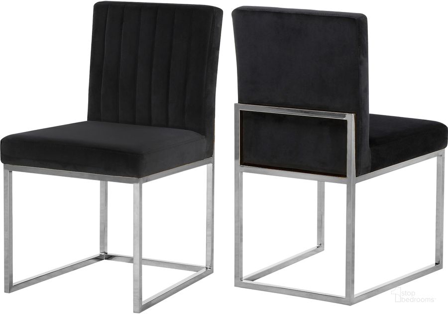 The appearance of Leaf Rapids Black Velvet Dining Chair Set of 2 0qb2337321 designed by Furnique in the modern / contemporary interior design. This black velvet piece of furniture  was selected by 1StopBedrooms from Leaf Rapids Collection to add a touch of cosiness and style into your home. Sku: 779Black-C. Material: Metal. Product Type: Dining Chair. Image1