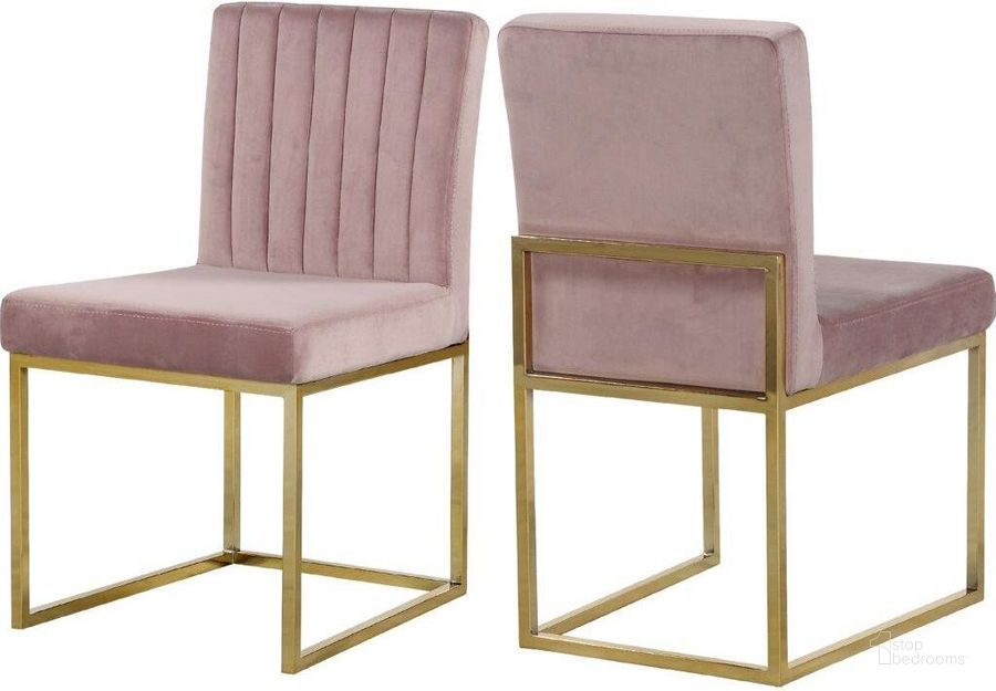 The appearance of Leaf Rapids Pink Velvet Dining Chair Set of 2 designed by Furnique in the modern / contemporary interior design. This pink velvet piece of furniture  was selected by 1StopBedrooms from Leaf Rapids Collection to add a touch of cosiness and style into your home. Sku: 778Pink-C. Material: Metal. Product Type: Dining Chair. Image1
