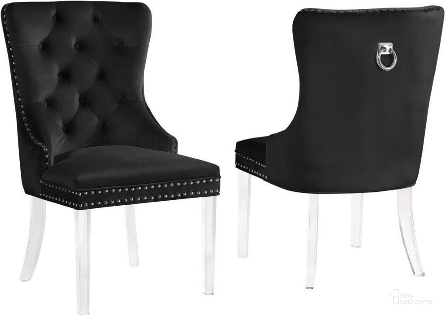 The appearance of Leah Black Tufted Velvet With Acrylic Leg Dining Chair Set of 2 designed by Best Master Furniture in the modern / contemporary interior design. This black piece of furniture  was selected by 1StopBedrooms from Leah Collection to add a touch of cosiness and style into your home. Sku: LX904BC. Product Type: Dining Chair. Material: Velvet. Image1