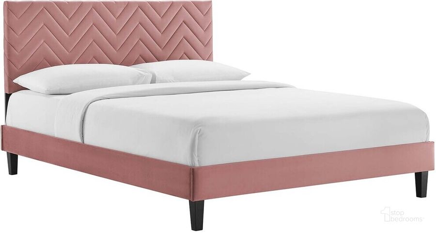 The appearance of Leah Chevron Tufted Performance Velvet King Platform Bed In Dusty Rose designed by Modway in the  interior design. This dusty rose piece of furniture  was selected by 1StopBedrooms from Leah Collection to add a touch of cosiness and style into your home. Sku: MOD-7013-DUS. Bed Type: Platform Bed. Product Type: Platform Bed. Bed Size: King. Material: MDF. Image1