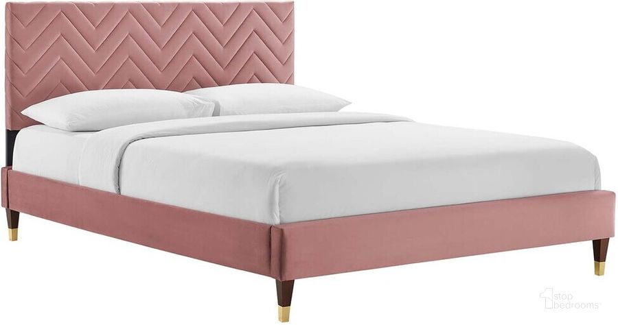 The appearance of Leah Chevron Tufted Performance Velvet King Platform Bed In Dusty Rose designed by Modway in the  interior design. This dusty rose piece of furniture  was selected by 1StopBedrooms from Leah Collection to add a touch of cosiness and style into your home. Sku: MOD-7009-DUS. Bed Type: Platform Bed. Product Type: Platform Bed. Bed Size: King. Material: MDF. Image1