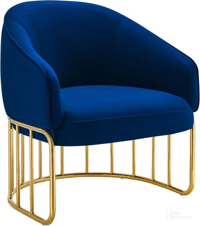 The appearance of Legacy Performance Velvet Arm Chair In Navy designed by Modway in the modern / contemporary interior design. This navy piece of furniture  was selected by 1StopBedrooms from Legacy Collection to add a touch of cosiness and style into your home. Sku: EEI-5025-NAV. Material: Wood. Product Type: Arm Chair. Image1