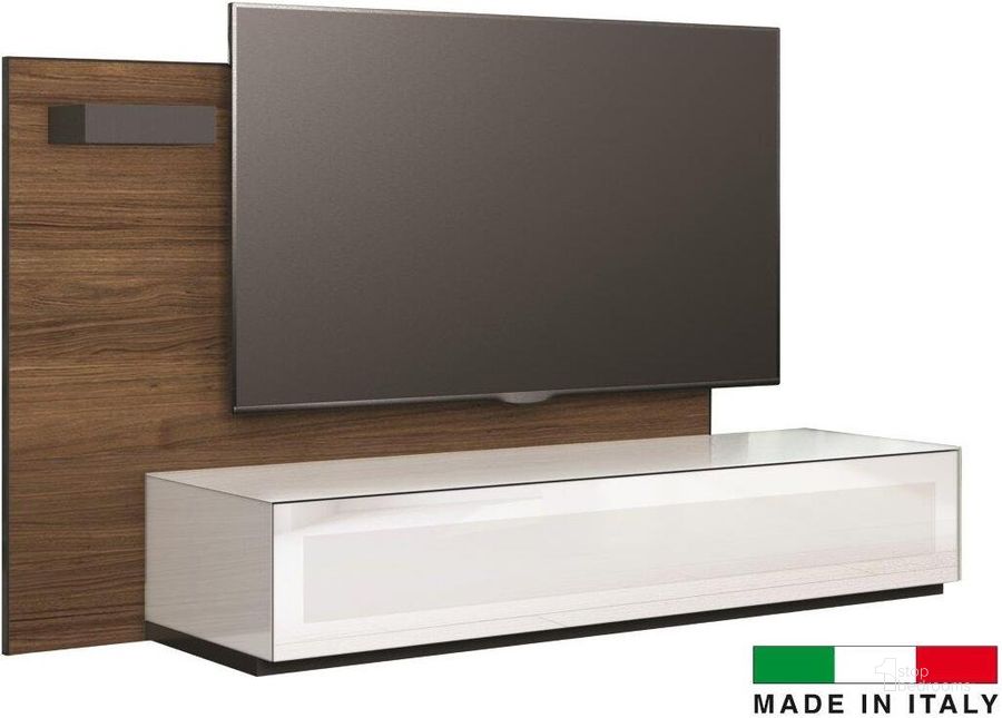 The appearance of Leggera TV Stand In Glossy White And Walnut designed by Bellini Modern Living in the modern / contemporary interior design. This walnut and white piece of furniture  was selected by 1StopBedrooms from Leggera Collection to add a touch of cosiness and style into your home. Sku: Leggera TV WHT WAL. Material: Glass. Product Type: TV Stand. Image1