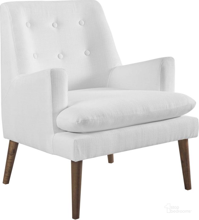 The appearance of Leisure White Upholstered Lounge Chair designed by Modway in the modern / contemporary interior design. This white piece of furniture  was selected by 1StopBedrooms from Leisure Collection to add a touch of cosiness and style into your home. Sku: EEI-3048-WHI. Material: Polyester. Product Type: Living Room Chair. Image1