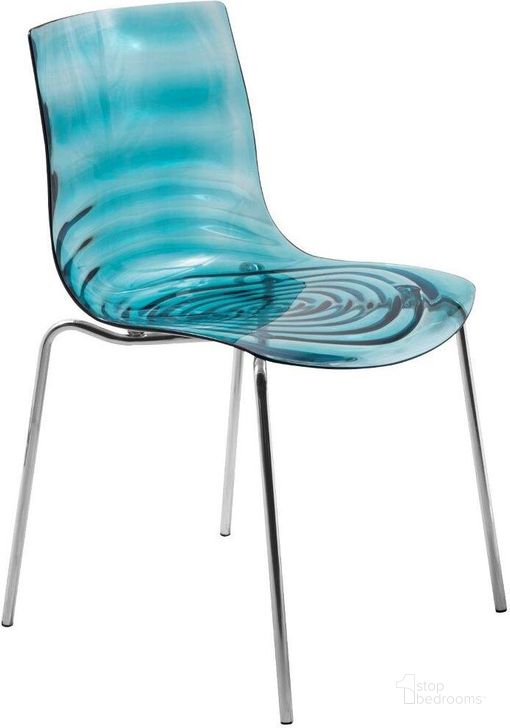 The appearance of LeisureMod Astor Transparent Blue Polycarbonate Dining Chair designed by LeisureMod in the modern / contemporary interior design. This transparent blue piece of furniture  was selected by 1StopBedrooms from Astor Collection to add a touch of cosiness and style into your home. Sku: AC20TBU. Product Type: Dining Chair. Material: Plastic. Image1