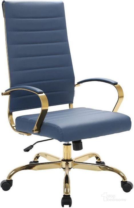 The appearance of Leisuremod Benmar High-Back Leather Office Chair With Gold Frame BOTG19BUL designed by LeisureMod in the modern / contemporary interior design. This navy blue piece of furniture  was selected by 1StopBedrooms from Benmar Collection to add a touch of cosiness and style into your home. Sku: BOTG19BUL. Material: Leather. Product Type: Office Chair. Image1