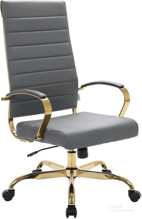 The appearance of Leisuremod Benmar High-Back Leather Office Chair With Gold Frame BOTG19GRL designed by LeisureMod in the modern / contemporary interior design. This grey piece of furniture  was selected by 1StopBedrooms from Benmar Collection to add a touch of cosiness and style into your home. Sku: BOTG19GRL. Material: Leather. Product Type: Office Chair. Image1
