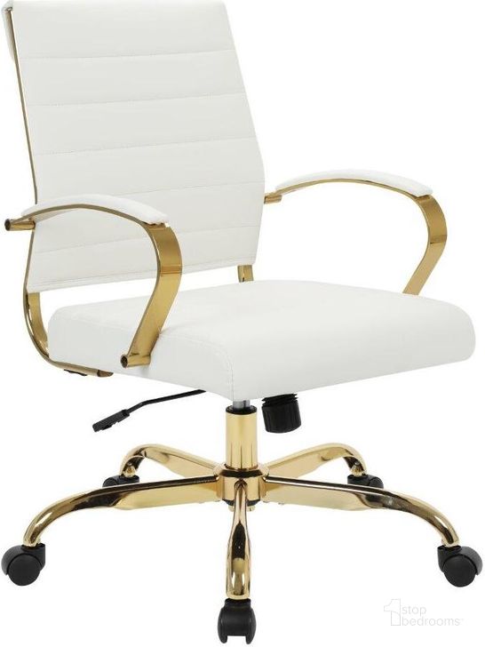 The appearance of Leisuremod Benmar Home Leather Office Chair With Gold Frame BOG19WL designed by LeisureMod in the modern / contemporary interior design. This white piece of furniture  was selected by 1StopBedrooms from Benmar Collection to add a touch of cosiness and style into your home. Sku: BOG19WL. Material: Leather. Product Type: Office Chair. Image1