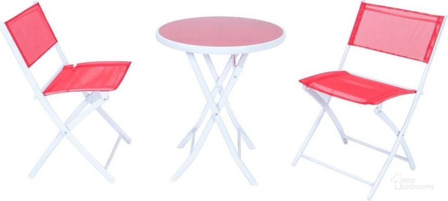 The appearance of LeisureMod Bistro Red Folding Table and Chairs Set designed by LeisureMod in the modern / contemporary interior design. This red piece of furniture  was selected by 1StopBedrooms from Bistro Collection to add a touch of cosiness and style into your home. Sku: SCT19R. Table Base Style: Trestle. Table Top Shape: Round. Product Type: Outdoor Dining Set. Material: Iron. Image1
