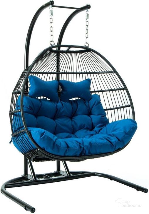 The appearance of LeisureMod Blue Wicker 2 Person Double Folding Hanging Egg Swing Chair designed by LeisureMod in the modern / contemporary interior design. This blue piece of furniture  was selected by 1StopBedrooms from  to add a touch of cosiness and style into your home. Sku: ESCF52BU. Product Type: Outdoor Chair. Material: Wicker. Image1