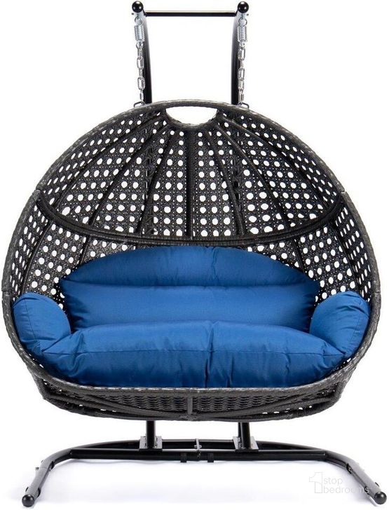 The appearance of LeisureMod Blue Wicker Hanging Double Egg Swing Chair designed by LeisureMod in the modern / contemporary interior design. This blue piece of furniture  was selected by 1StopBedrooms from  to add a touch of cosiness and style into your home. Sku: EKDCH-57BU. Product Type: Outdoor Chair. Material: Wicker. Image1