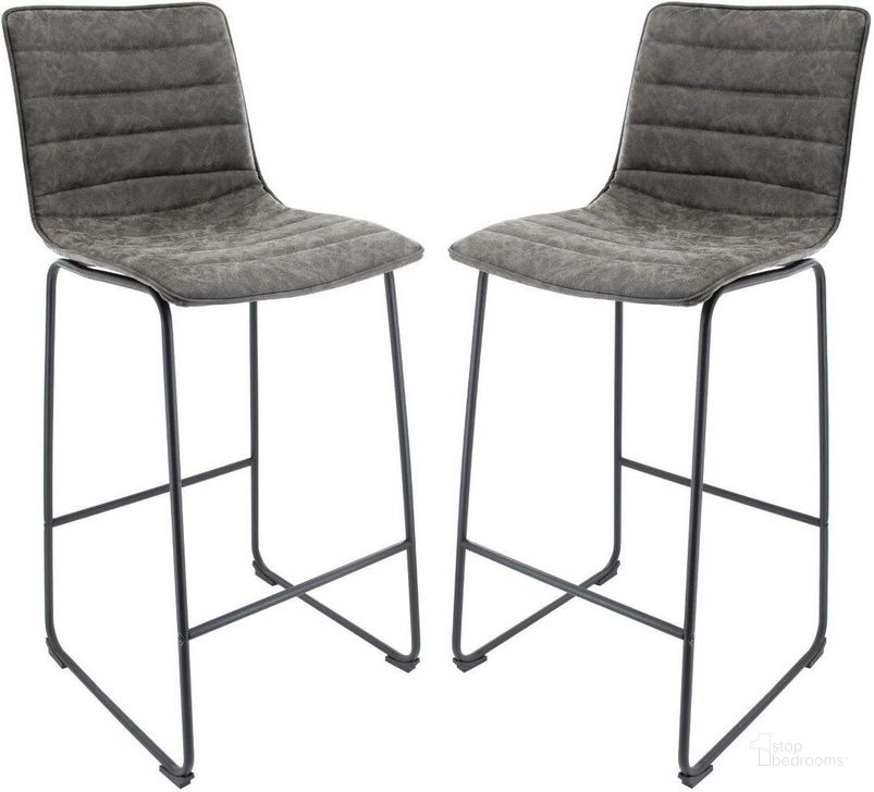 The appearance of Leisuremod Brooklyn 29.9 Inch Modern Leather Bar Stool Set Of 2 With Black Iron Base And Footrest designed by LeisureMod in the modern / contemporary interior design. This grey piece of furniture  was selected by 1StopBedrooms from Brooklyn Collection to add a touch of cosiness and style into your home. Sku: BS29GR2. Product Type: Barstool. Material: Iron. Image1