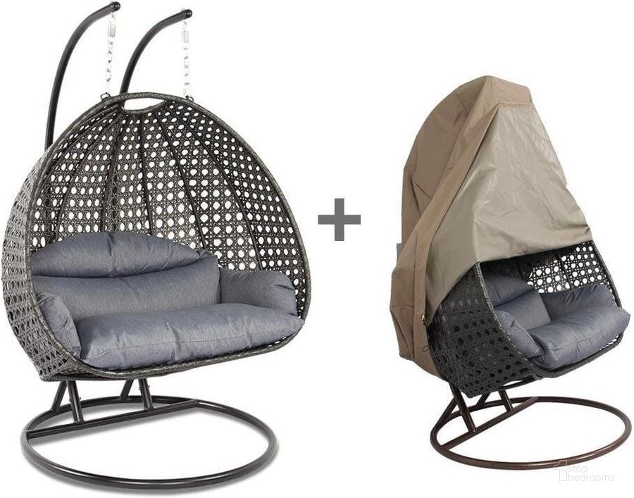 The appearance of LeisureMod Charcoal Blue Wicker Hanging 2 person Egg Swing Chair With Outdoor Cover designed by LeisureMod in the modern / contemporary interior design. This charcoal piece of furniture  was selected by 1StopBedrooms from  to add a touch of cosiness and style into your home. Sku: ESC57CBU-C. Product Type: Outdoor Chair. Material: Wicker. Image1