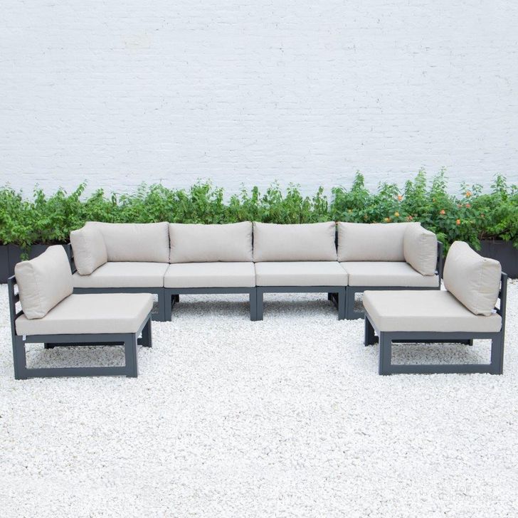 The appearance of Leisuremod Chelsea 6-Piece Patio Sectional With Cushions CSBL-6BG designed by LeisureMod in the modern / contemporary interior design. This beige piece of furniture  was selected by 1StopBedrooms from Chelsea Collection to add a touch of cosiness and style into your home. Sku: CSBL-6BG. Material: Aluminum. Product Type: Outdoor Sectional. Image1