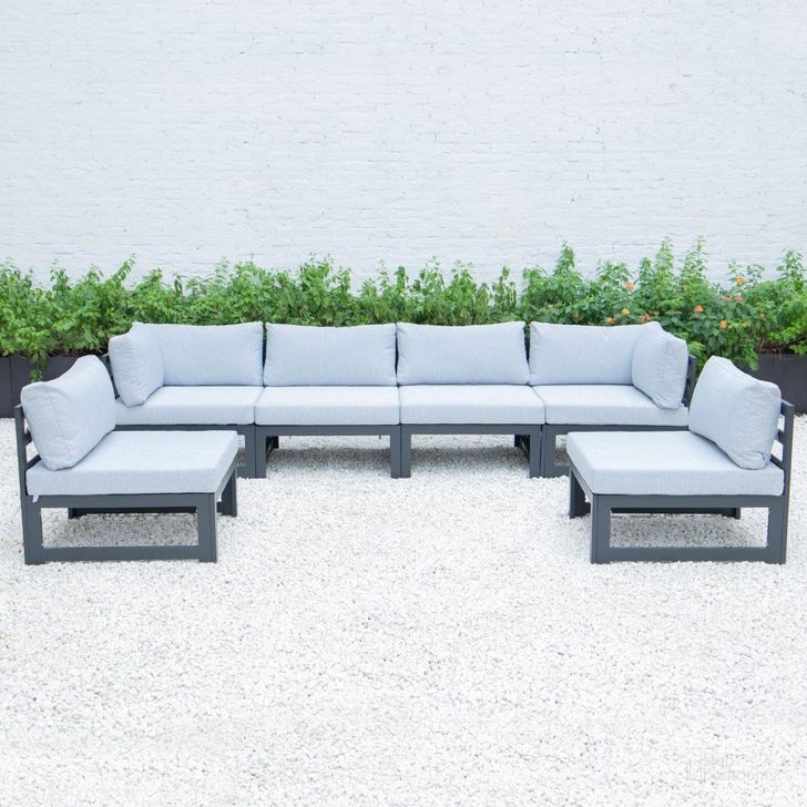 The appearance of Leisuremod Chelsea 6-Piece Patio Sectional With Cushions CSBL-6LGR designed by LeisureMod in the modern / contemporary interior design. This light grey piece of furniture  was selected by 1StopBedrooms from Chelsea Collection to add a touch of cosiness and style into your home. Sku: CSBL-6LGR. Material: Aluminum. Product Type: Outdoor Sectional. Image1