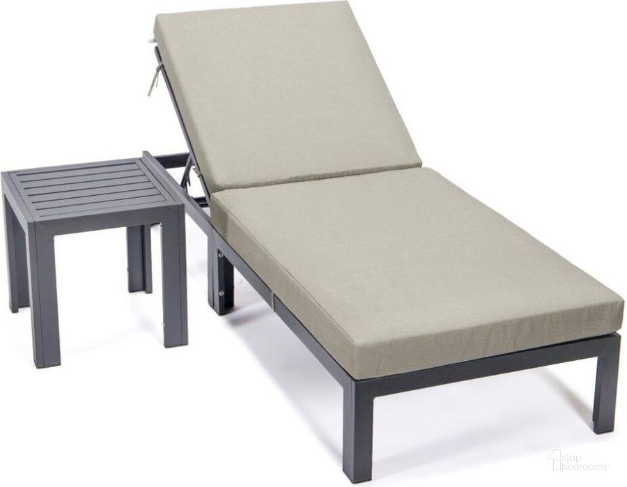 The appearance of Leisuremod Chelsea Modern Aluminum Outdoor Chaise Lounge Chair With Side Table And Cushions In Beige designed by LeisureMod in the modern / contemporary interior design. This beige piece of furniture  was selected by 1StopBedrooms from Chelsea Collection to add a touch of cosiness and style into your home. Sku: CLTBL-77BG. Material: Aluminum. Product Type: Outdoor Chair. Image1