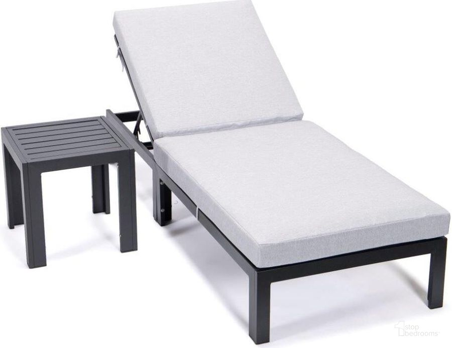 The appearance of Leisuremod Chelsea Modern Aluminum Outdoor Chaise Lounge Chair With Side Table And Cushions In Light Grey designed by LeisureMod in the modern / contemporary interior design. This light grey piece of furniture  was selected by 1StopBedrooms from Chelsea Collection to add a touch of cosiness and style into your home. Sku: CLTBL-77LGR. Material: Aluminum. Product Type: Outdoor Chair. Image1