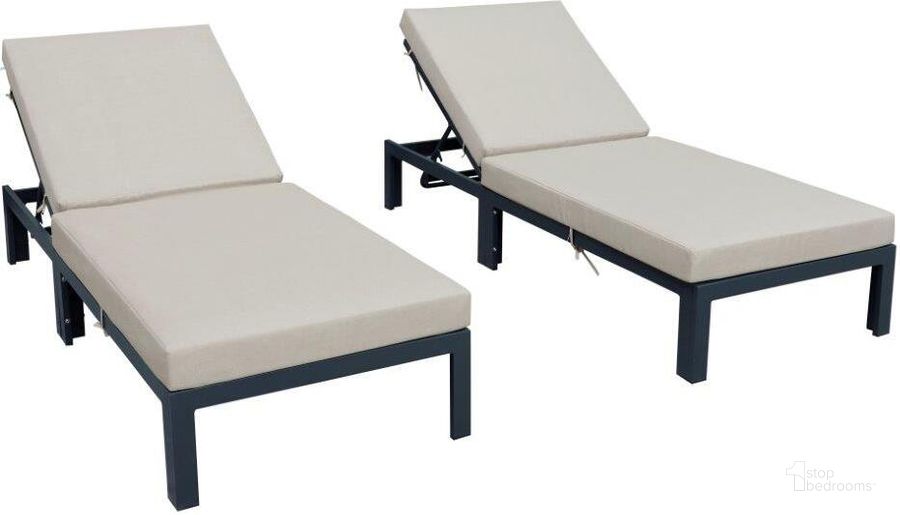 The appearance of LeisureMod Chelsea Modern Beige Outdoor Chaise Lounge Chair With Cushions Set of 2 designed by LeisureMod in the modern / contemporary interior design. This beige piece of furniture  was selected by 1StopBedrooms from Chelsea Collection to add a touch of cosiness and style into your home. Sku: CLBL-77BG2. Material: Aluminum. Product Type: Outdoor Chair. Image1