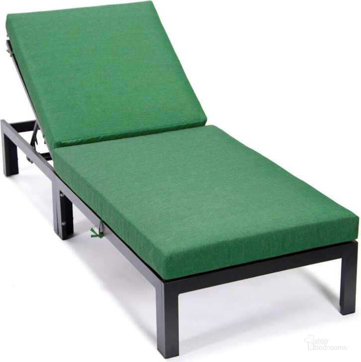 The appearance of LeisureMod Chelsea Modern Outdoor Chaise Lounge Chair With Cushions In Green designed by LeisureMod in the modern / contemporary interior design. This green piece of furniture  was selected by 1StopBedrooms from Chelsea Collection to add a touch of cosiness and style into your home. Sku: CLBL-77G. Material: Aluminum. Product Type: Outdoor Chaise Lounge. Image1