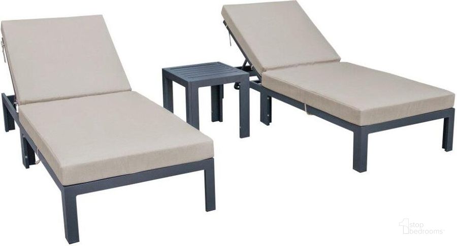 The appearance of LeisureMod Chelsea Modern Outdoor Chaise Lounge Chair With Side Table and Cushions In Beige Set of 2 designed by LeisureMod in the modern / contemporary interior design. This beige piece of furniture  was selected by 1StopBedrooms from Chelsea Collection to add a touch of cosiness and style into your home. Sku: CLTBL-77BG2. Material: Aluminum. Product Type: Outdoor Chaise Lounge. Image1