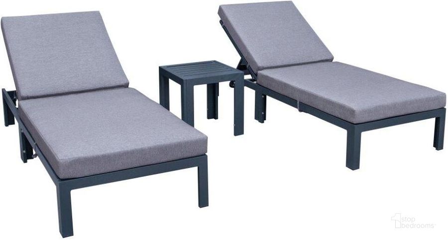 The appearance of LeisureMod Chelsea Modern Outdoor Chaise Lounge Chair With Side Table and Cushions In Blue Set of 2 designed by LeisureMod in the modern / contemporary interior design. This blue piece of furniture  was selected by 1StopBedrooms from Chelsea Collection to add a touch of cosiness and style into your home. Sku: CLTBL-77BU2. Material: Aluminum. Product Type: Outdoor Chaise Lounge. Image1