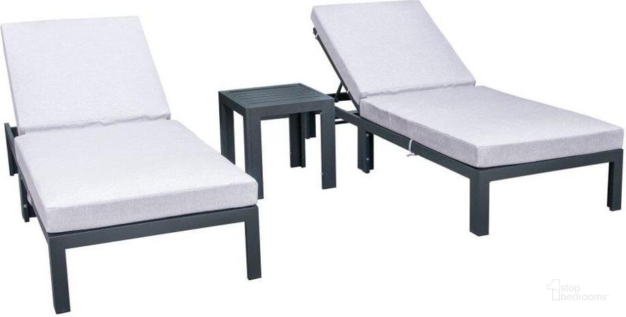 The appearance of LeisureMod Chelsea Modern Outdoor Chaise Lounge Chair With Side Table and Cushions In Light Grey Set of 2 designed by LeisureMod in the modern / contemporary interior design. This light grey piece of furniture  was selected by 1StopBedrooms from Chelsea Collection to add a touch of cosiness and style into your home. Sku: CLTBL-77LGR2. Material: Aluminum. Product Type: Outdoor Chaise Lounge. Image1