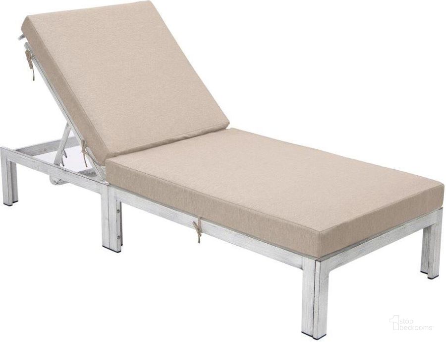 The appearance of LeisureMod Chelsea Modern Outdoor Weathered Grey Chaise Lounge Chair With Cushions In Beige designed by LeisureMod in the modern / contemporary interior design. This beige piece of furniture  was selected by 1StopBedrooms from Chelsea Collection to add a touch of cosiness and style into your home. Sku: CLWGR-77BG. Material: Aluminum. Product Type: Outdoor Chaise Lounge. Image1